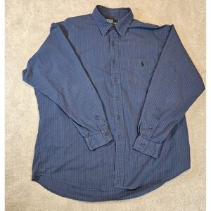 Polo Ralph Lauren‎ Lowell Sport Men's XL Button Shirt Blue Striped VTG Hong Kong